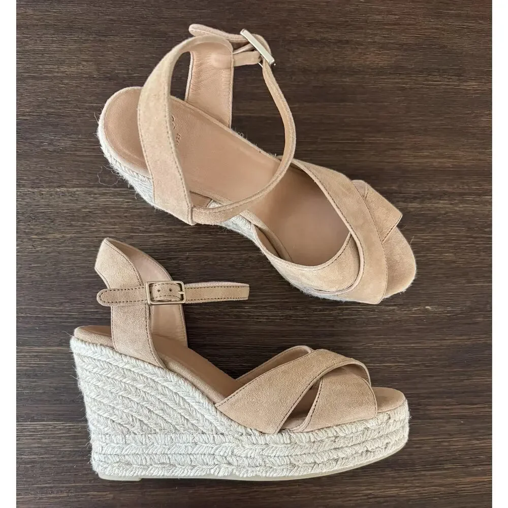 Castaner Blaudell Espadrille Suede Wedge Sandals Size 8.5 EU 39 Beige - Picture 4 of 15